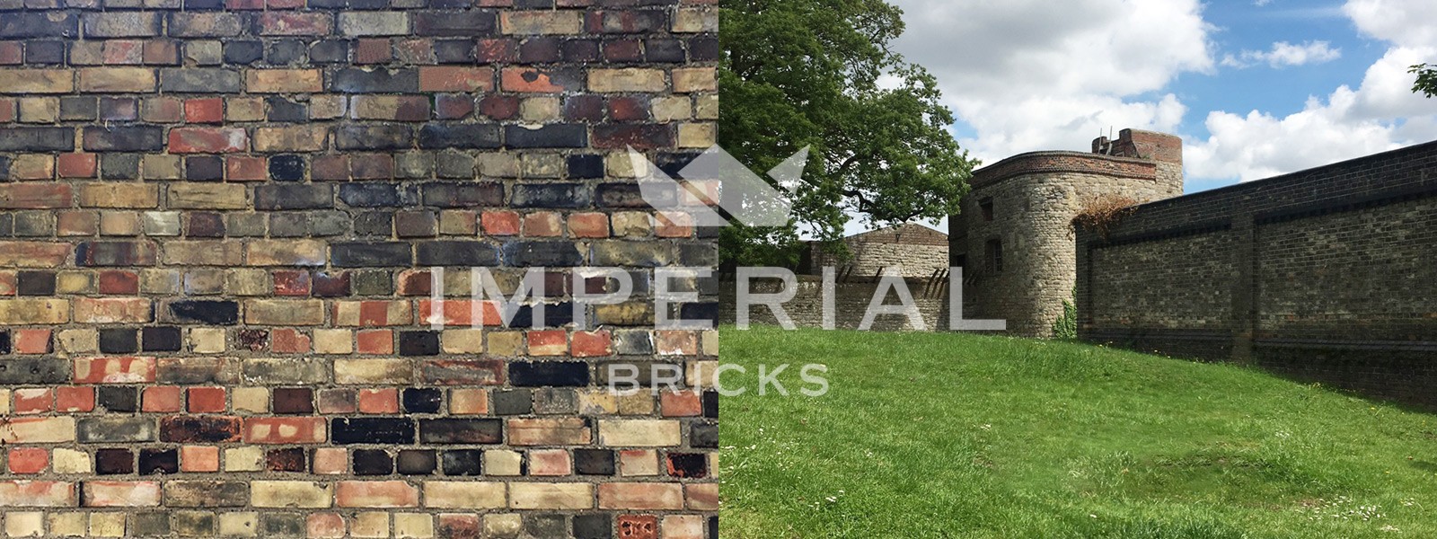 Brickwork of Upnor Castle project showing custom weathered bricks alongside image of full building.