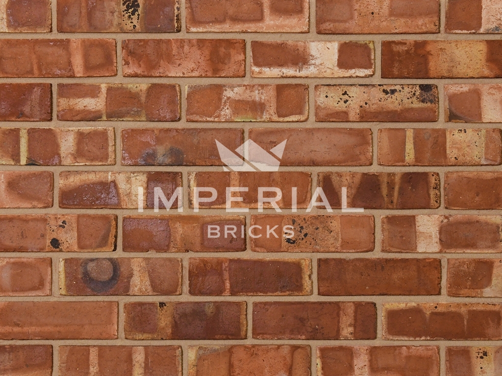 Outside Blend bricks shown in a wall. The bricks have dark overburns and pale banding on the faces.