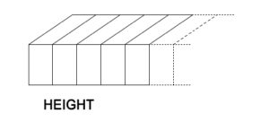 Diagram showing bricks laid side by side for measuring height. Bricks are laid stretcher face facing upwards.