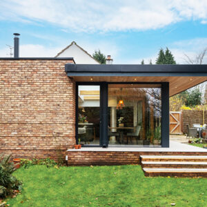 Exterior of extended living space, built using York Clamp handmade bricks.