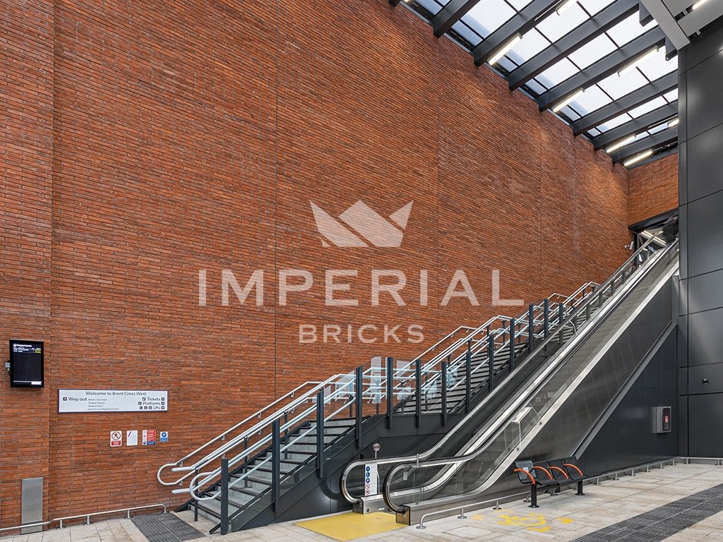 Brent Cross West station built using handmade Linear bricks.