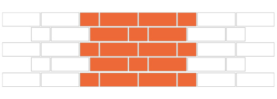 A drawing of Monk brick bond. There is a repeating pattern of two stretchers followed by one header in each course (row).