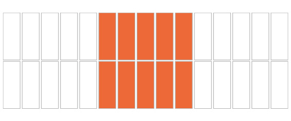 A drawing of Soldier (stack on end) brick bond. Stretchers are stood on end and laid in a grid format, so their vertical joints are aligned.