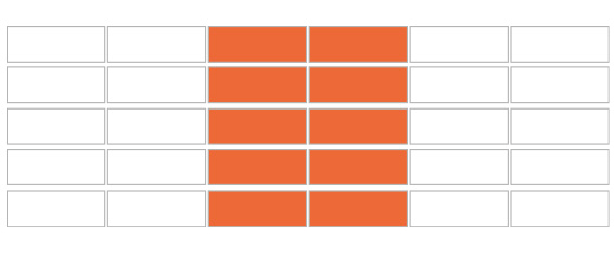 A drawing of Stack brick bond. Stretchers are stacked in columns so their vertical joints are aligned - similar to the look of an excel sheet.