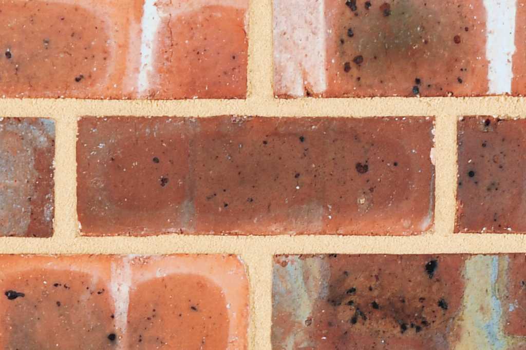 Extruded bricks in a wall, showing their smooth texture and slightly roughened edges which are typical characteristics of extruded bricks.