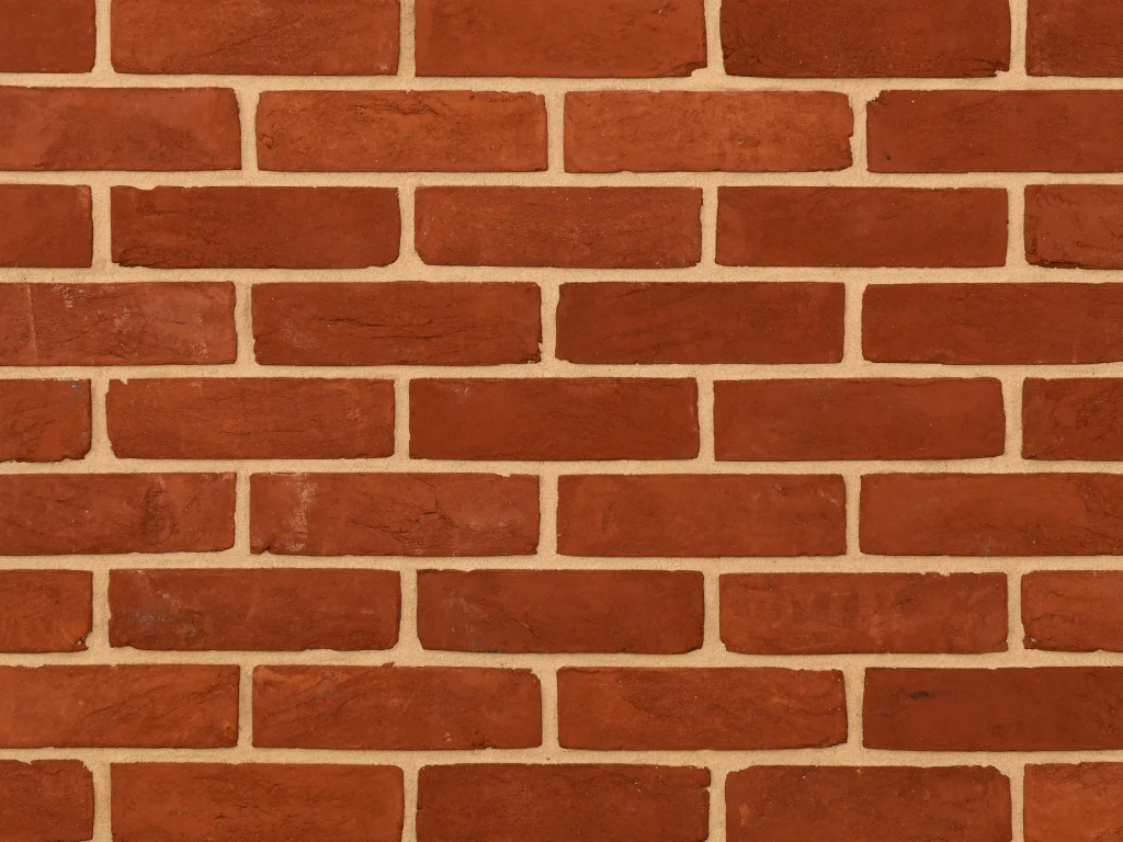 Red rubber bricks shown with a buff brick mortar colour.
