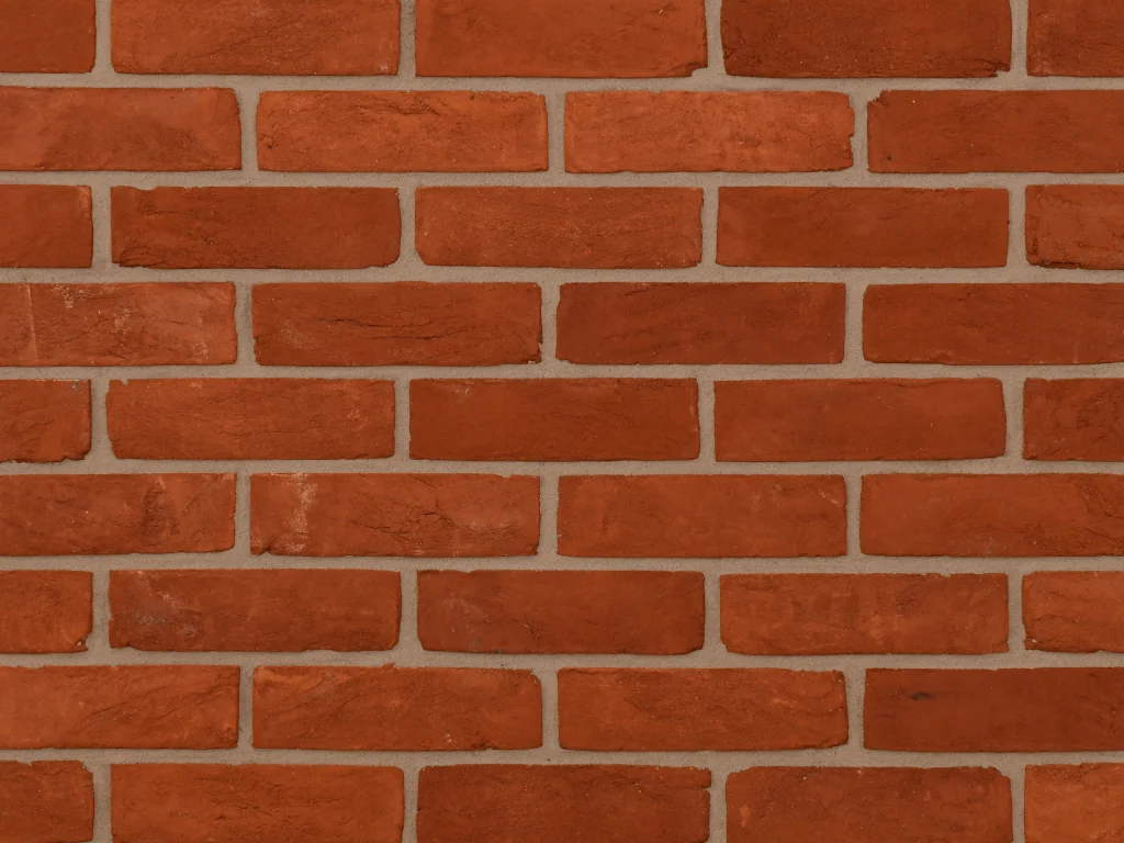 Red rubber bricks shown with a grey brick mortar colour.