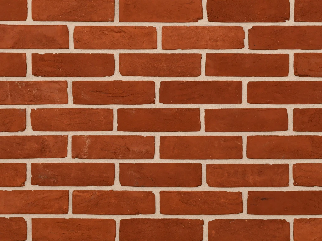 Red rubber bricks shown with a white brick mortar colour.