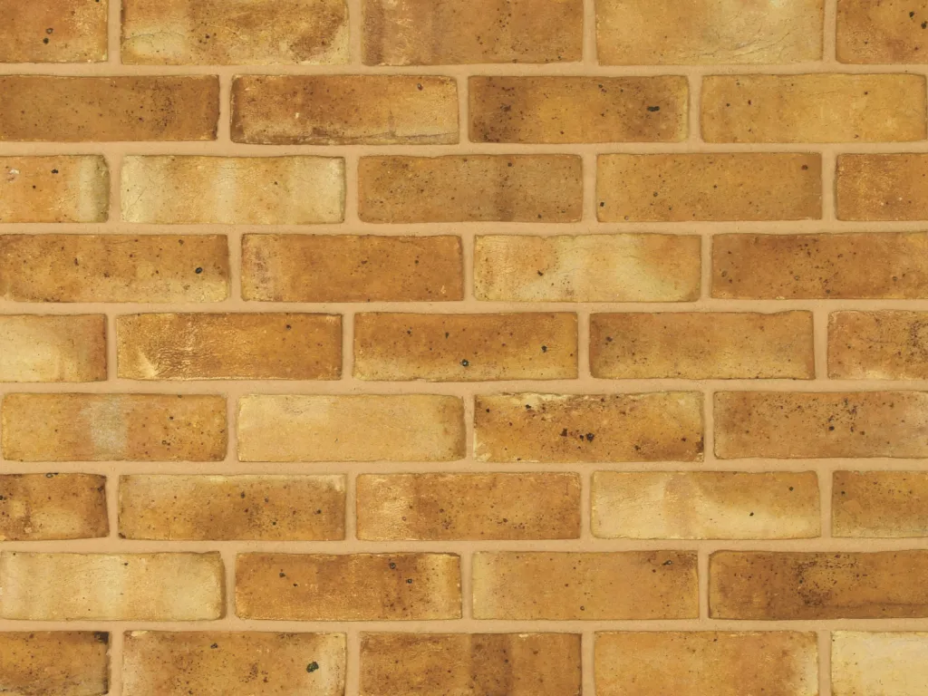 Yellow London stock bricks shown with a buff brick mortar colour.