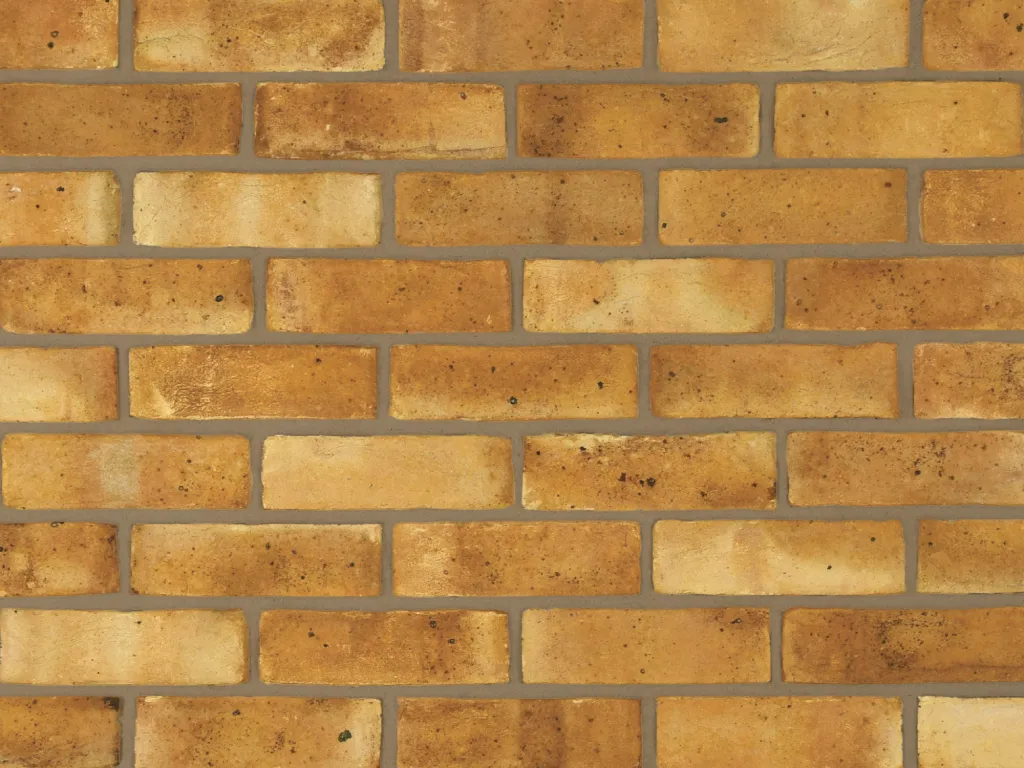 Yellow London stock bricks shown with a grey brick mortar colour.