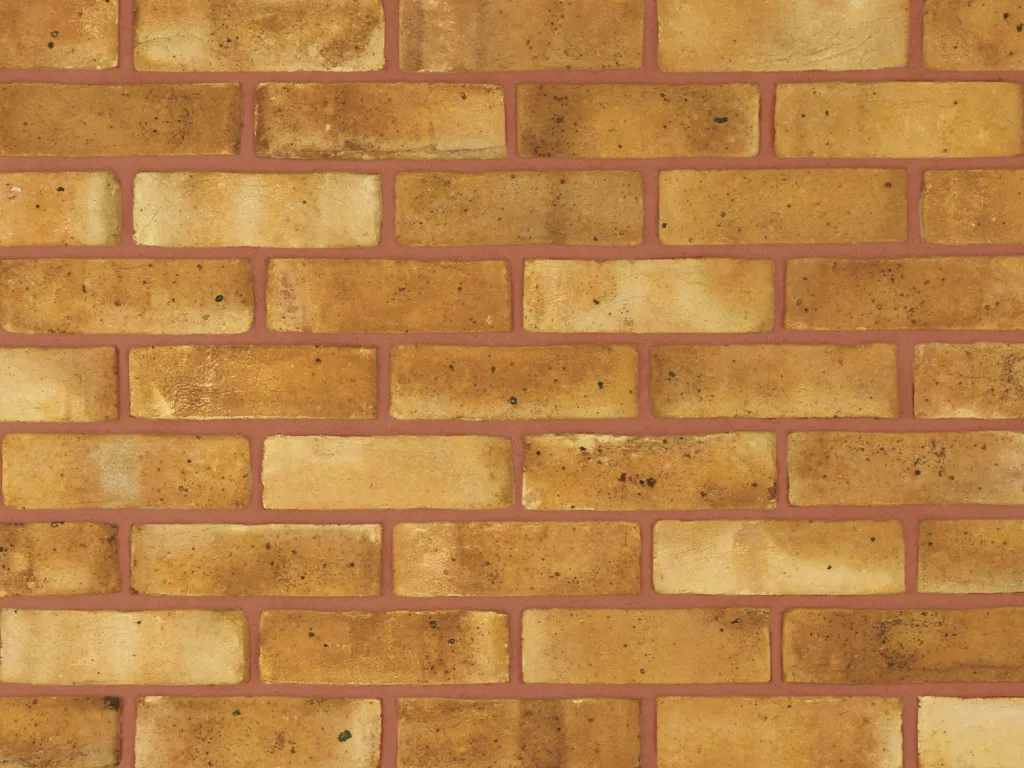 Yellow London stock bricks shown with a red brick mortar colour.