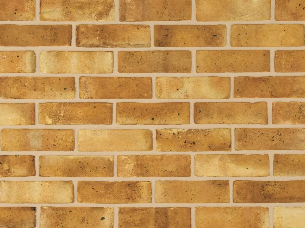 Yellow London stock bricks shown with a white brick mortar colour.